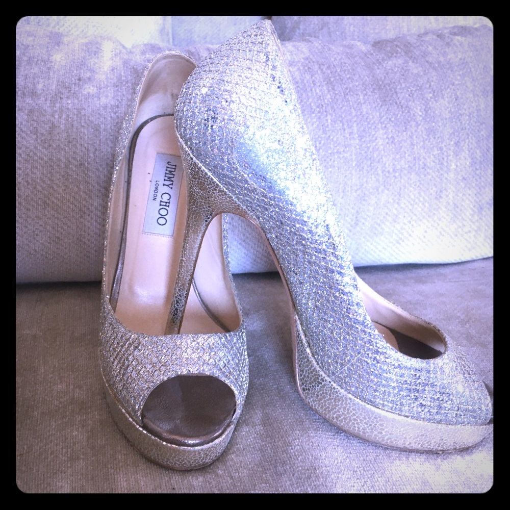 Jimmy Choo sparkle peep toe pumps